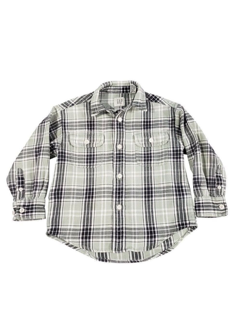GAP Boys Long Sleeve Black & Grey Plaid Button Down Shirt XS